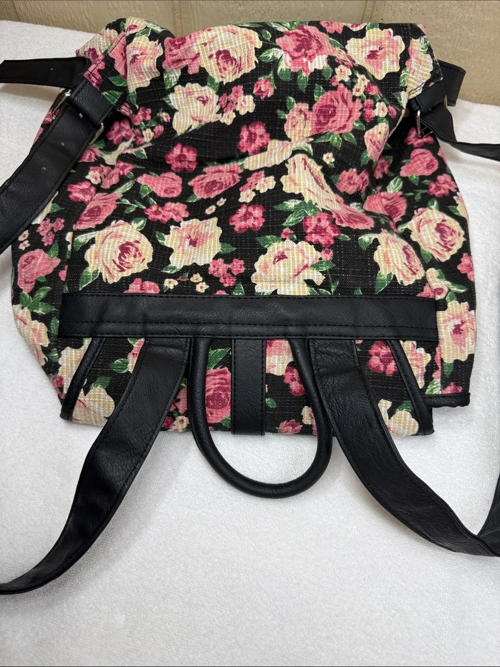NEW Mudd Y2K Floral Canvas Backpack Pink Roses Black Cottagecore Grunge Romantic